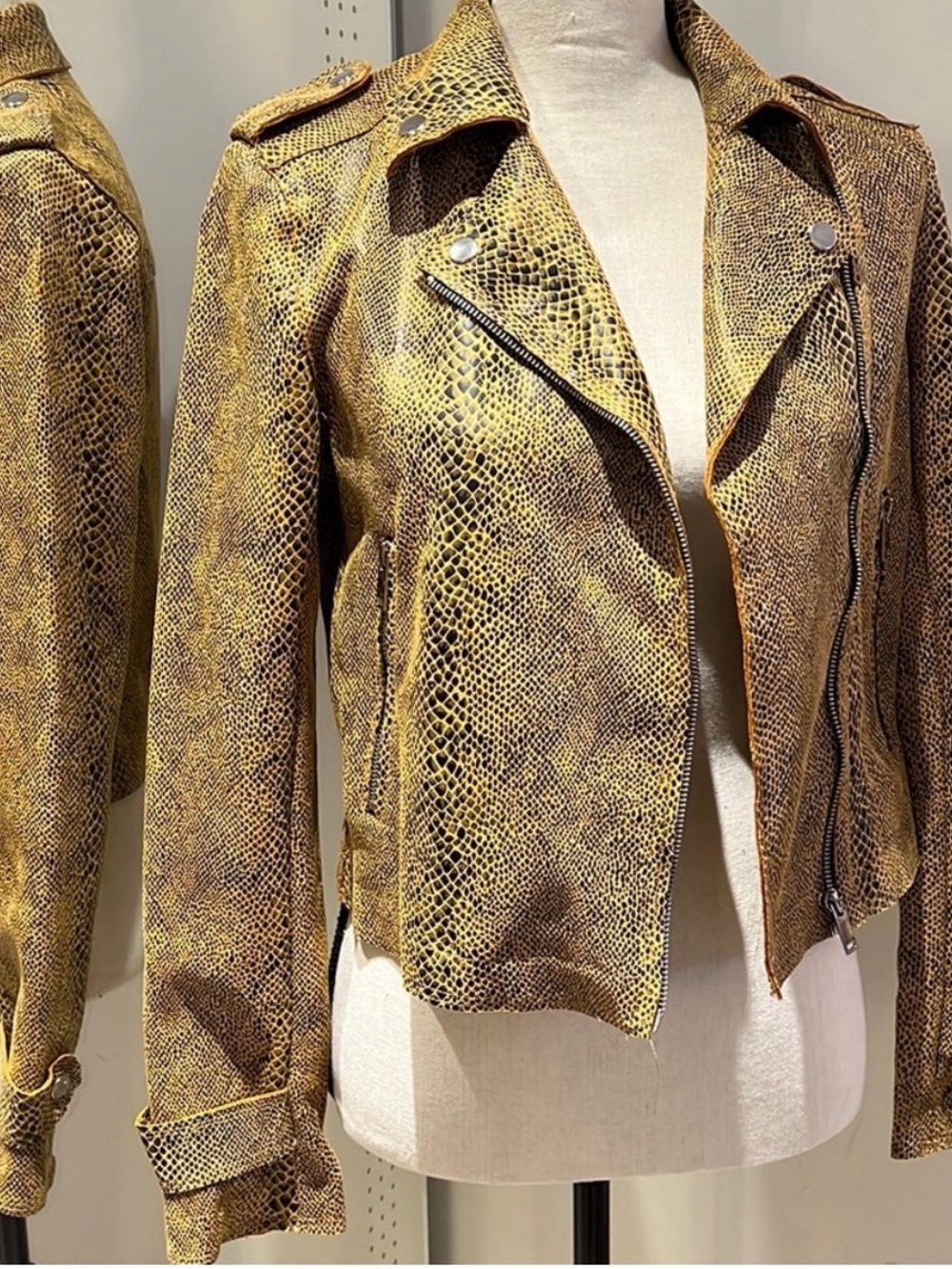 Snakeskin Print Moto Biker Jacket Brown Black Small NWT